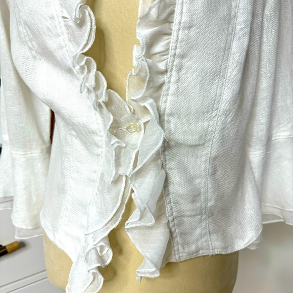 Lena Gabrielle White French 100% Linen Gauze Romantic 3/4 Jacket Size 4 - Picture 8 of 13
